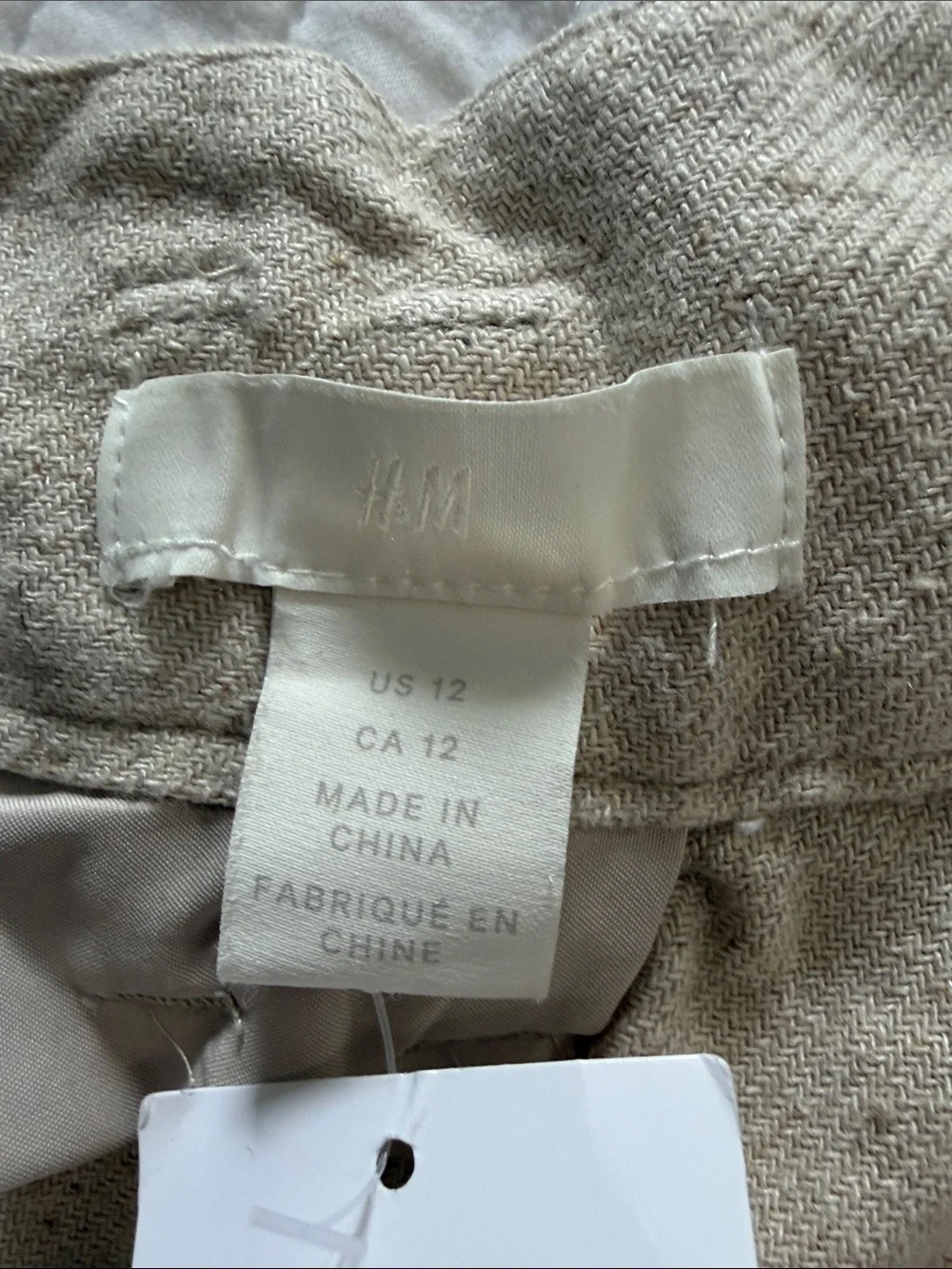H&M Cream Paperbag Waist Wide-Leg Pants with Tie Belt